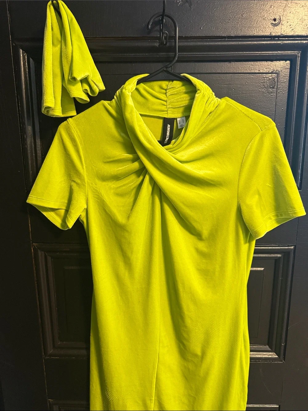Neon Lime Velvet Mini Bodycon Dress